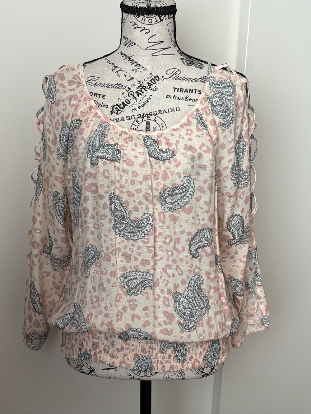 Women's Light Pink Paisley & Leopard Print Peasant Top